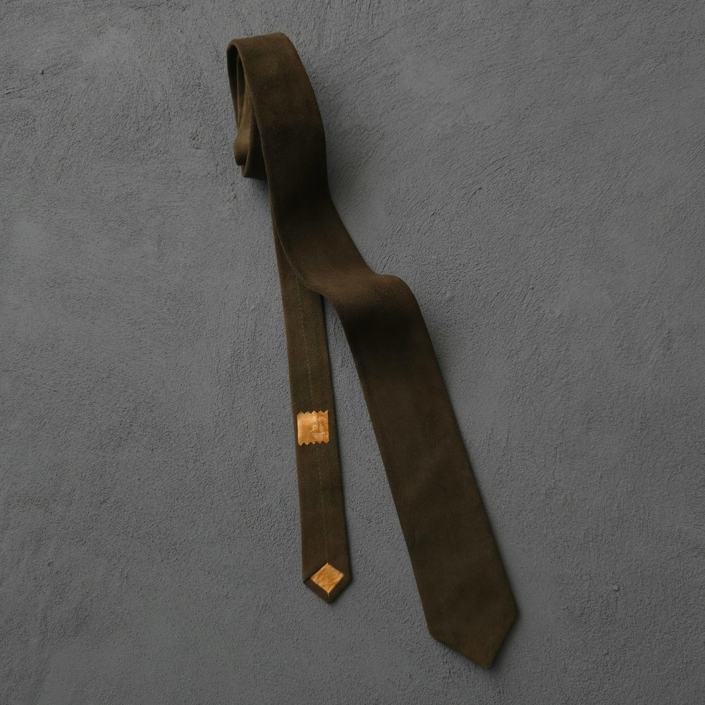 Vintage 60s Brown Suede Leather Tie OS 60s Mod Made in Italy